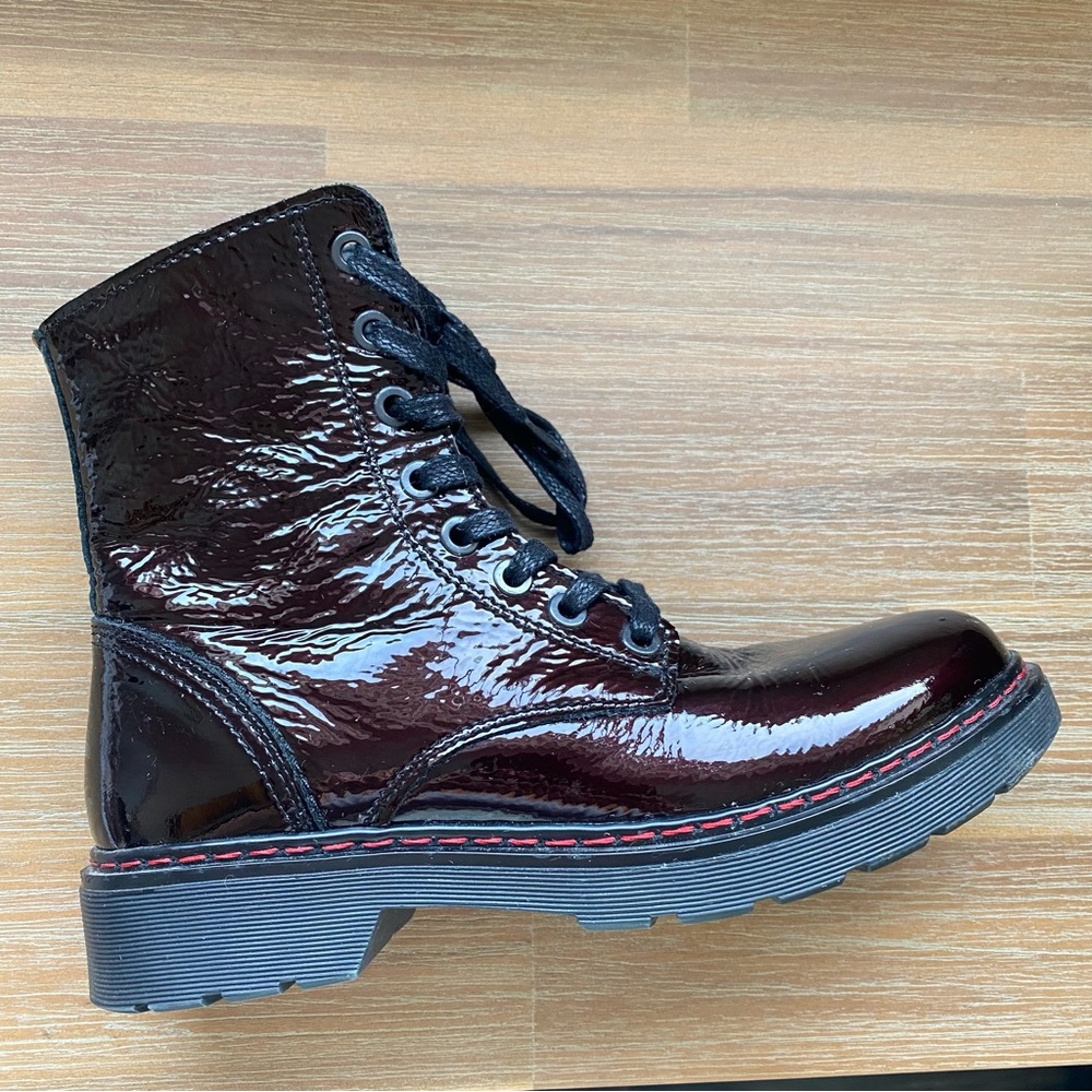 Aldo - Dr Martens style patent vegan leather brown boots